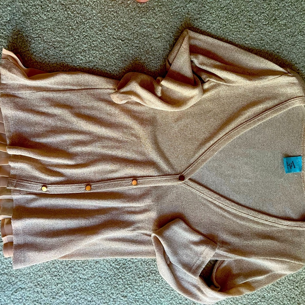 Cardigan beige with little sparkles - back is pleaded in silky look fabric USA